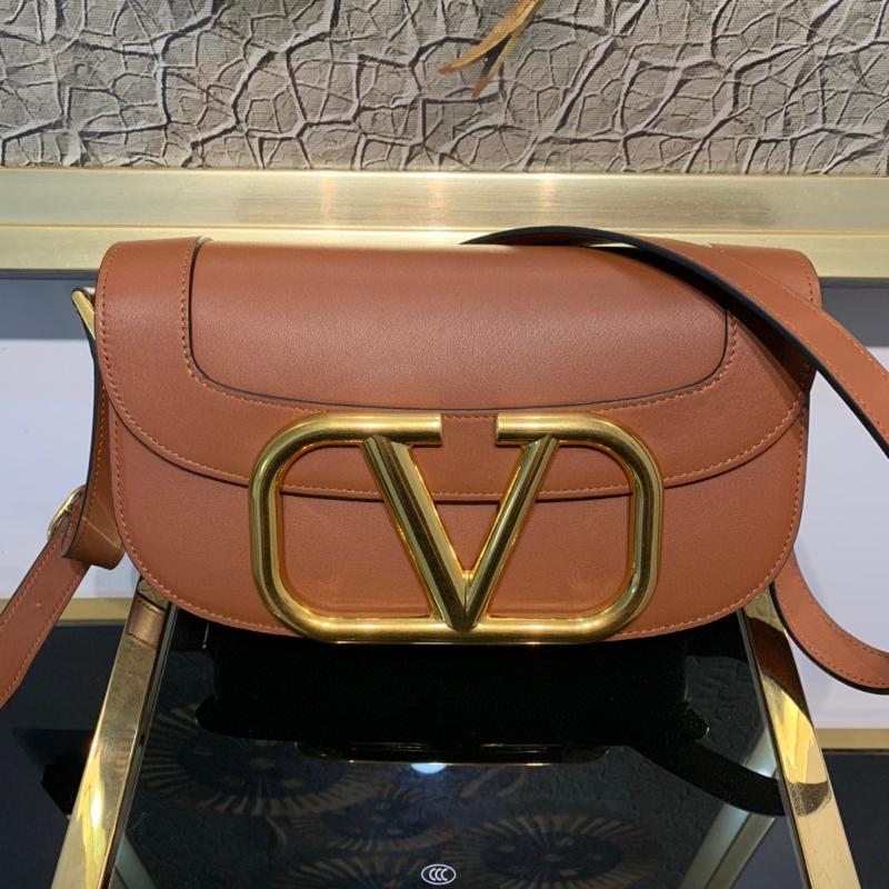 Valentino Shoulder Tote Bags VA1011 Plain Gold Button Brown